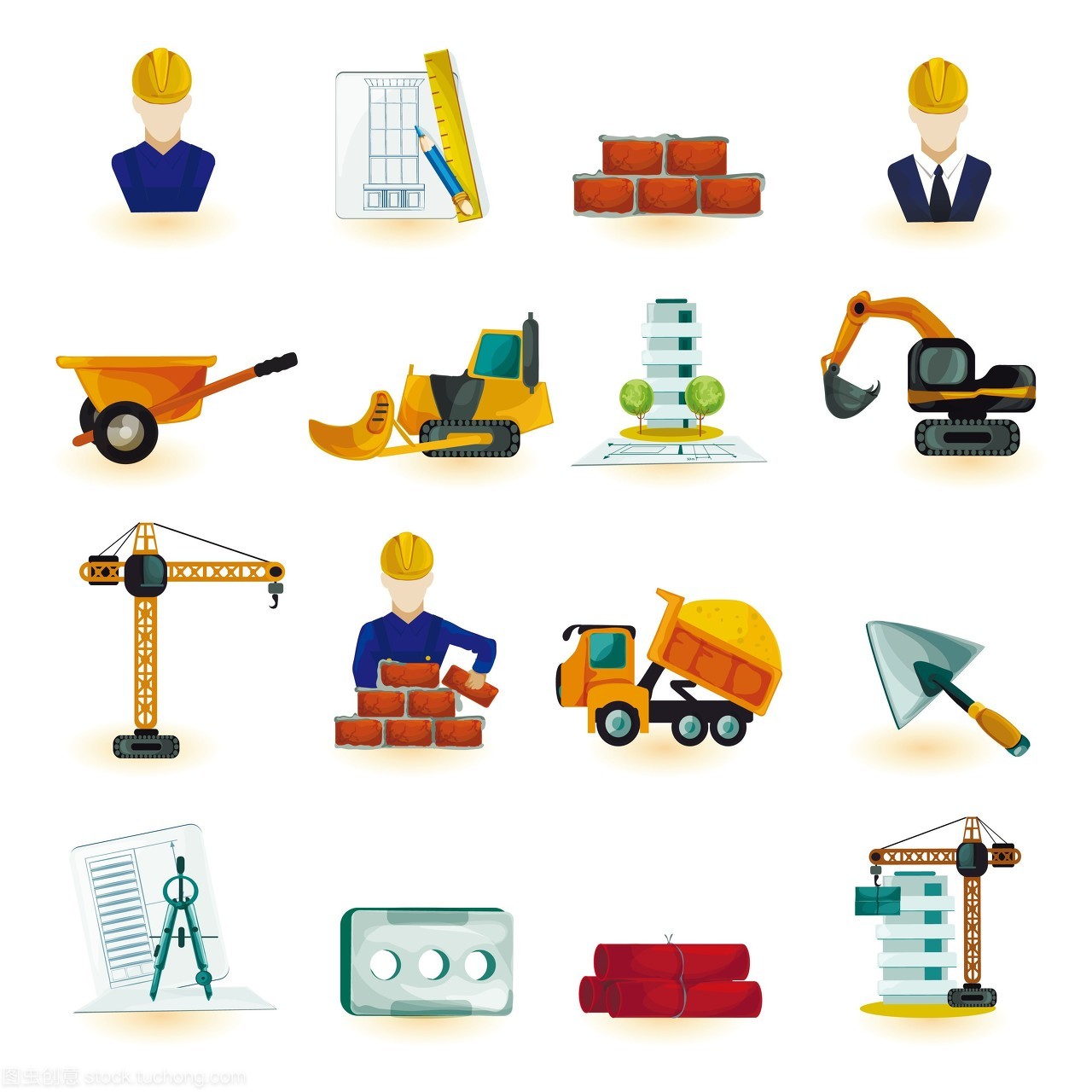 師工業(yè)和建筑工程師裝飾圖標設(shè)置孤立的矢量圖。師圖標設(shè)置